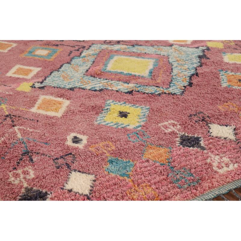 Pink Moroccan Oriental Area Rug Hand-Knotted Wool Carpet - 7'10" x 11'1"