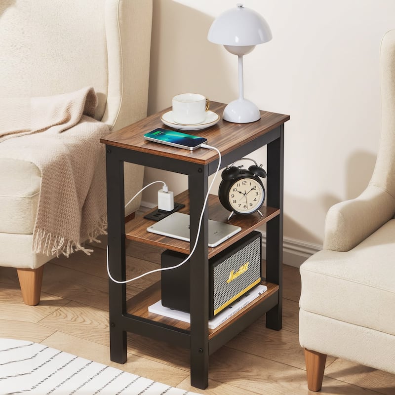 Javlergo Set of 2 Nightstand with Charging Station 3-Tier End Table with USB Ports and Outlets for Living Room Bedroom