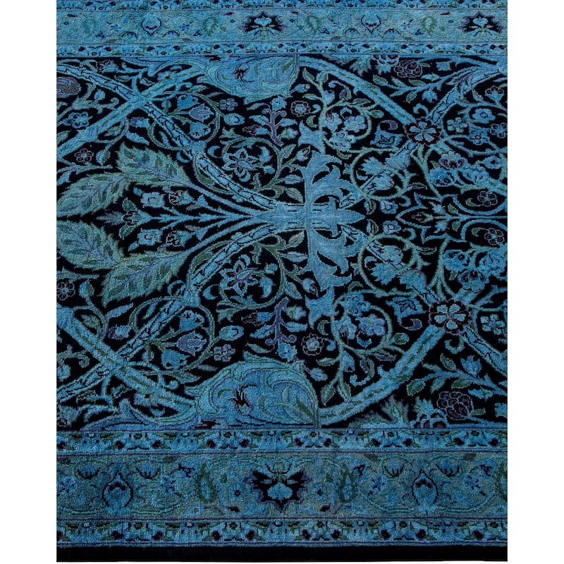 Overton Hand Knotted Wool Vintage Inspired Modern Contemporary Overdyed Blue Area Rug - 3' 2" x 5' 5"