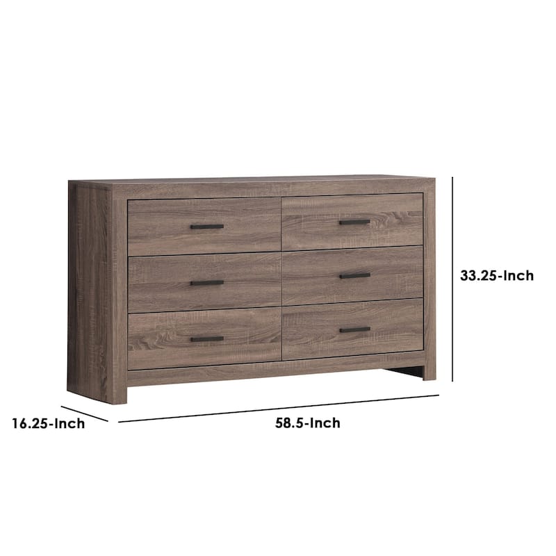6 Drawer Dresser with Metal Bar Pulls, Brown
