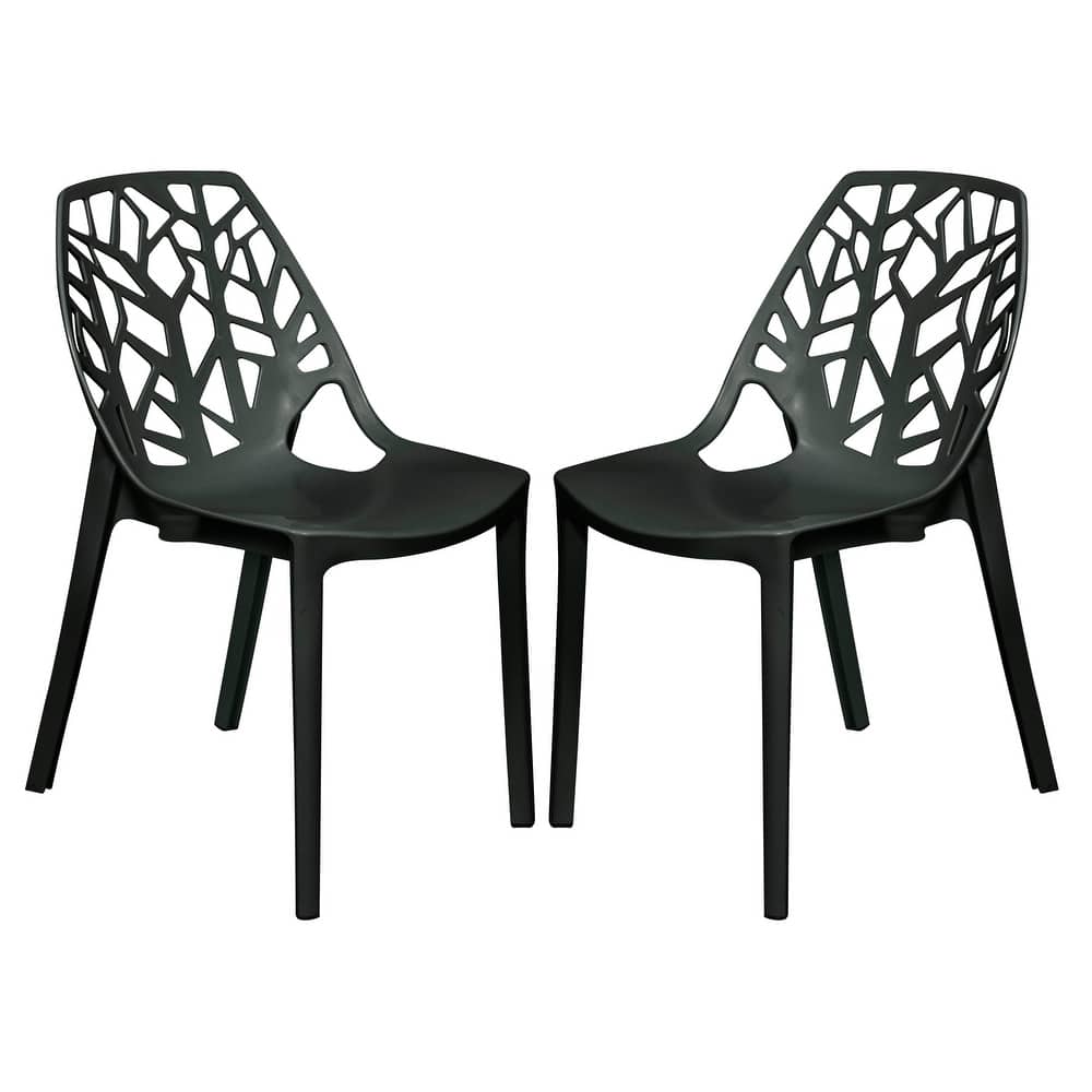 Cornelia Modern Stackable Plastic Dining Chair with Accent Cut-out Design Backrest for Home Patios, or Kitchens (Set of 2)