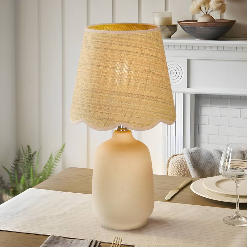 18.9" Ceramic LED Table Lamp, Living Room Lamps For End Tables - Cream