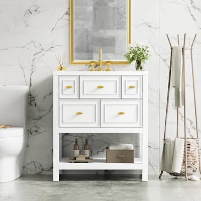 30 inches MDF Freestanding Bathroom Vanity Set with Integrated Resin Sink