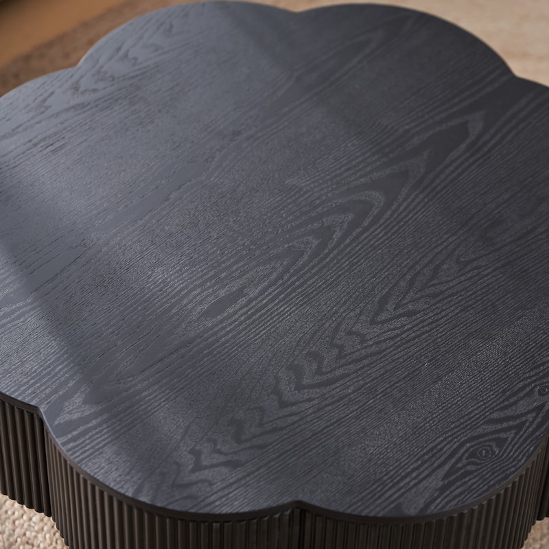 31.50" Flower Shaped Coffee Table with Storage, Wood Veneer & Easy Assembly