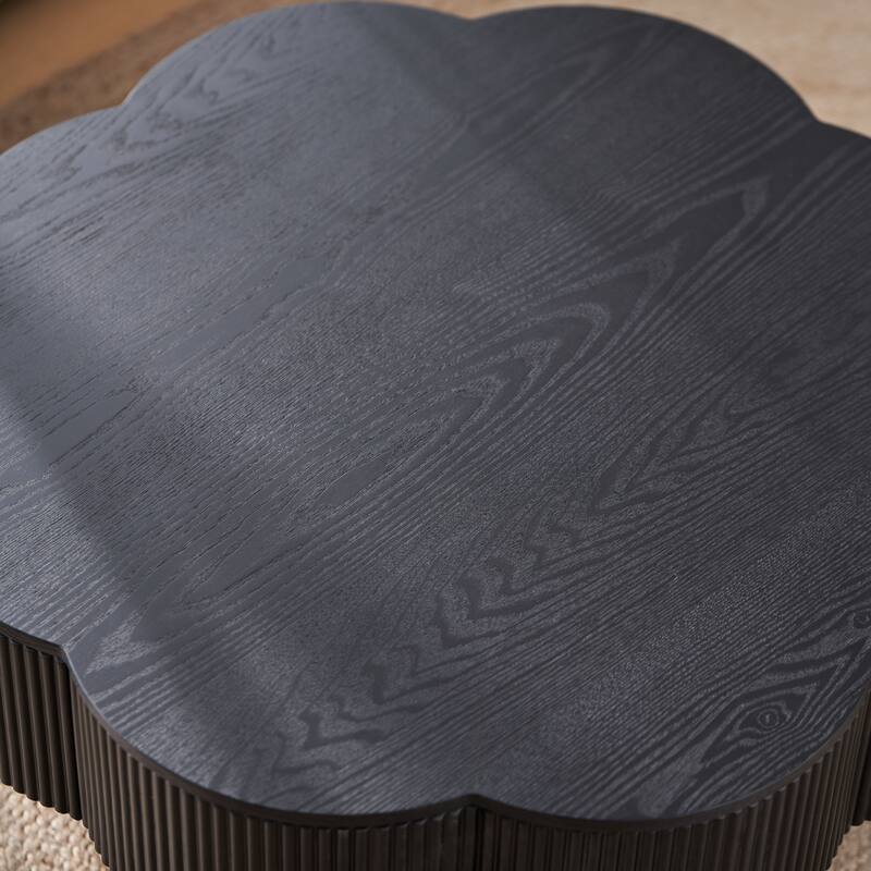 31.50" Modern Coffee Table with Storage, Flower Shaped Wood Storage Table Center Table