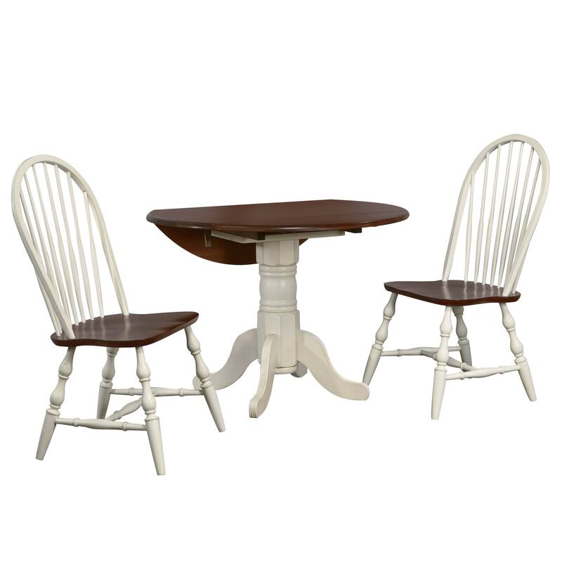 Extendable Round Dining Table Set 42" - 3 Piece Retro Drop Leaf Table & Chairs - Seats 4
