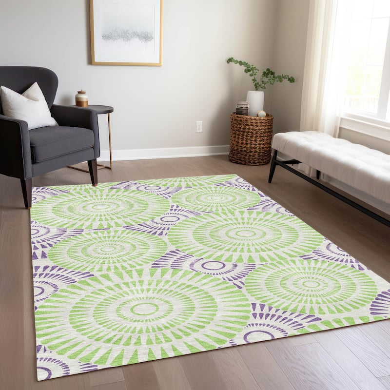 Machine Washable Indoor/ Outdoor Chantille Modern Burst Rug