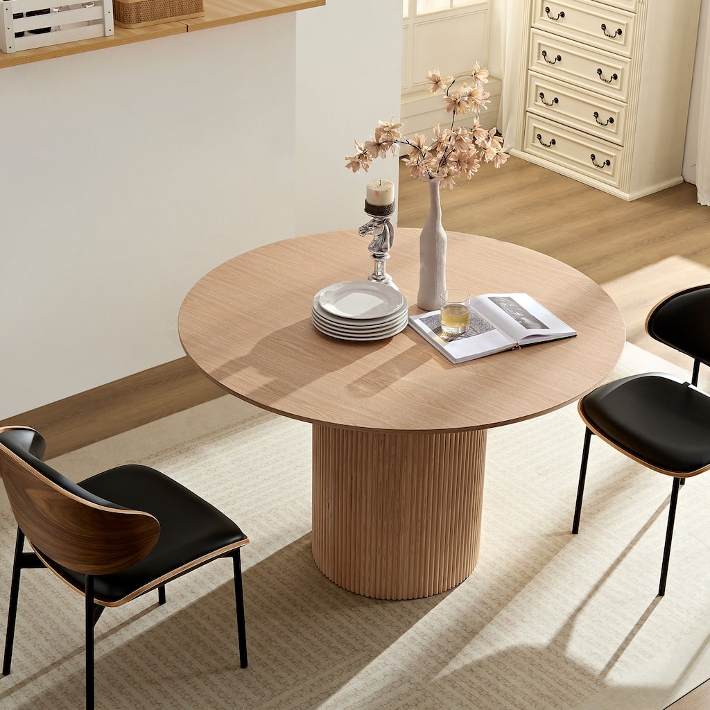 Mid-Century Modern 47.24-Inch Round Natural Black MDF Dining Table