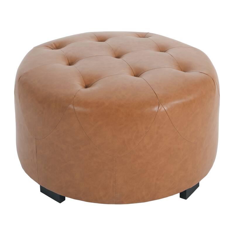 Roomfitters Round Upholstered Ottoman with Button Tufted Design, Small Coffee Table or Footrest