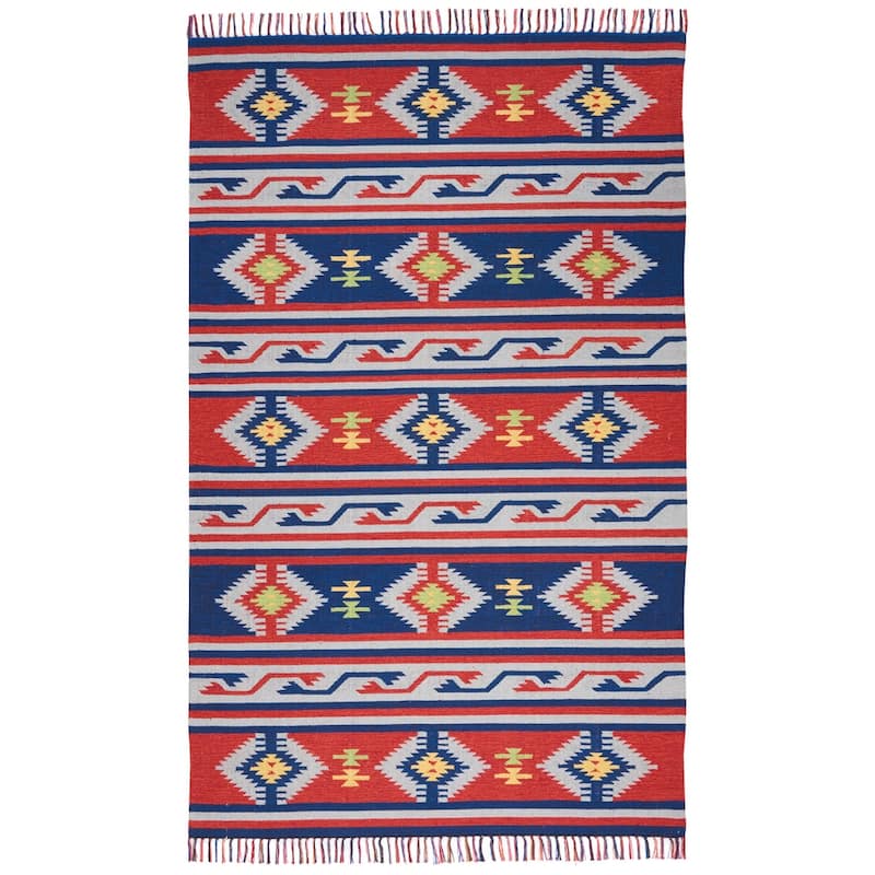 Fuqe Southwestern Woven Low Pile with Fringe Area Rug By HomeRoots - 66' X '42' X '0.25