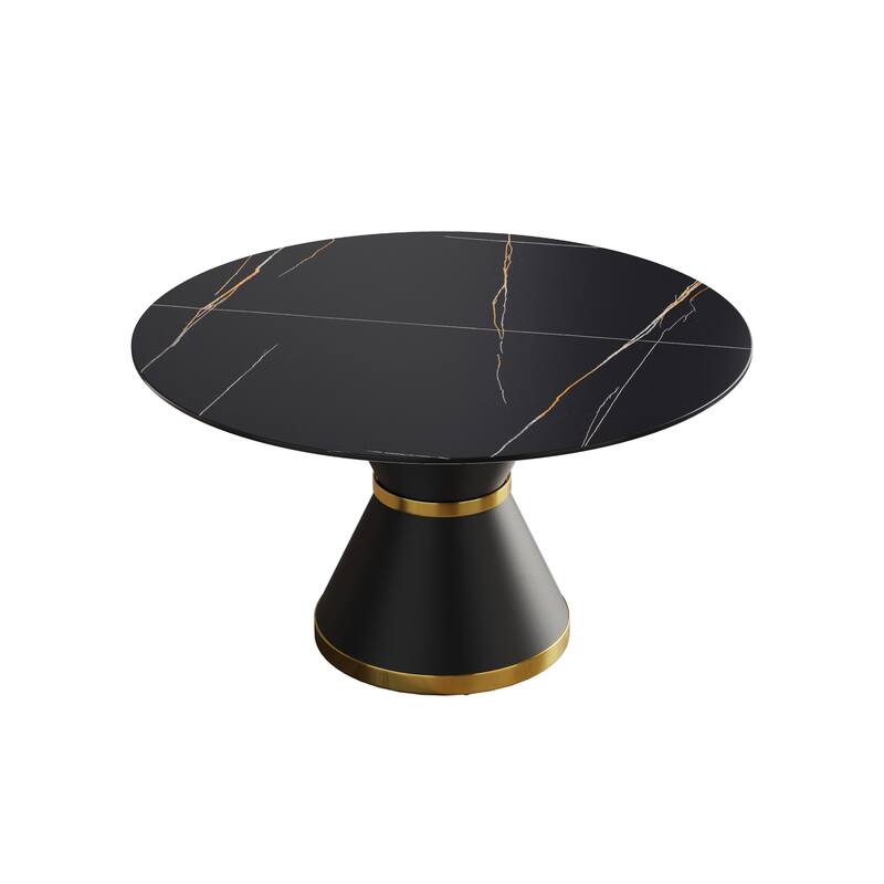 53.15"Modern artificial stone round carbon steel base dining table-can accommodate 6 people