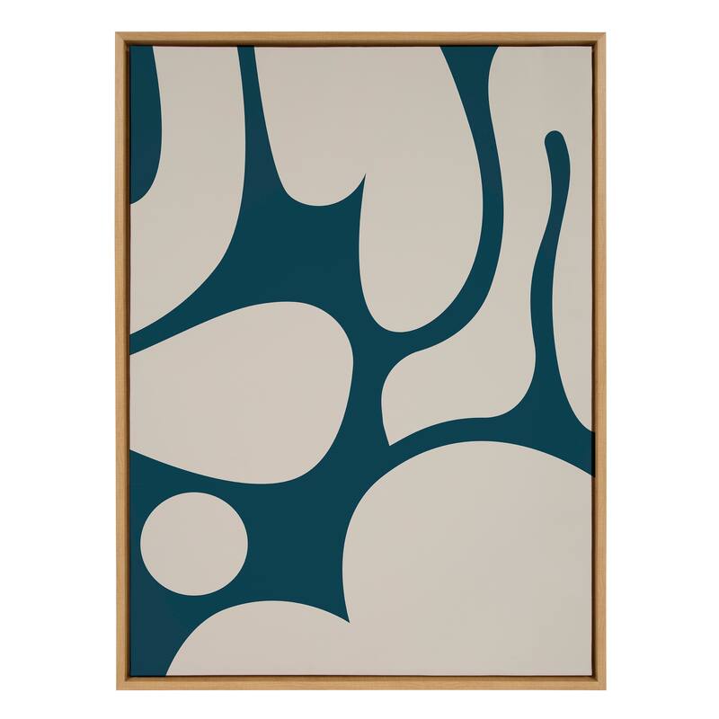 Kate and Laurel Sylvie Groovy Happy Abstract Dark Green Teal and Tan Framed Canvas by The Creative Bunch Studio