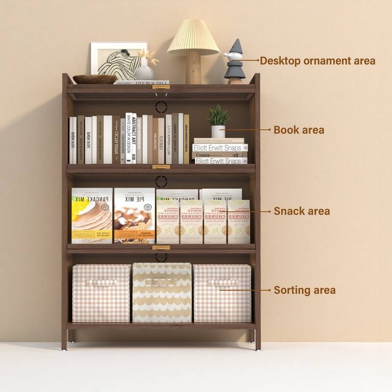 44" Walnut Finish Steel Storage Cabinet - 3-Tier Flip Door Organizer