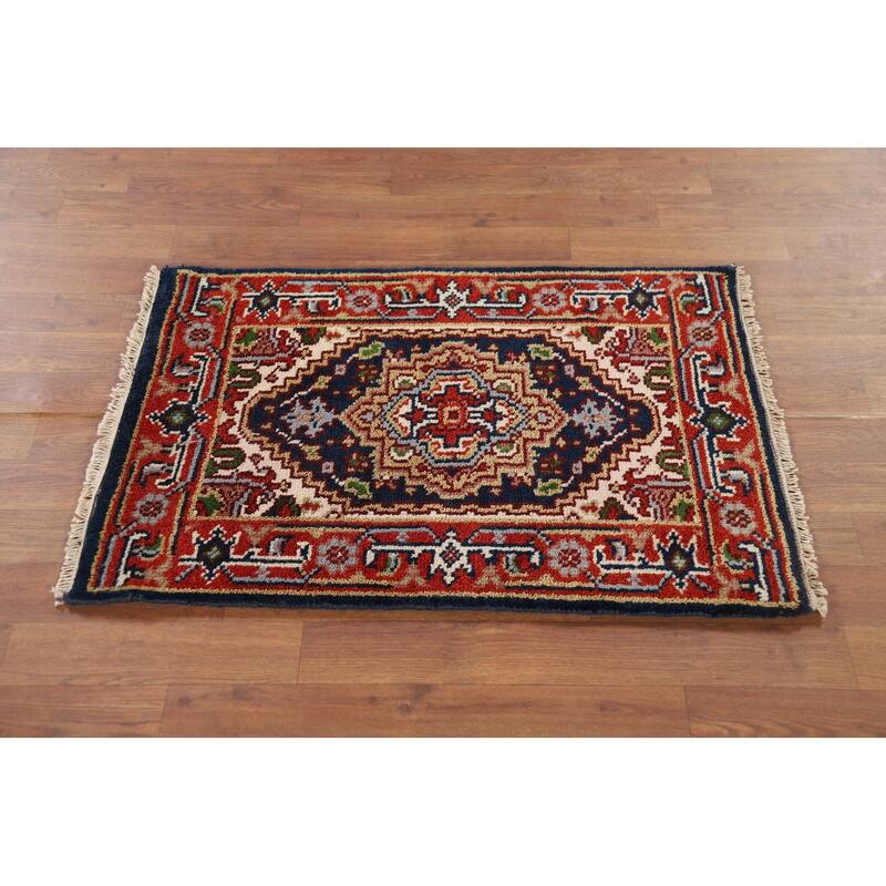 Geometric Heriz Serapi Indian Accent Rug Handmade Wool Carpet - 2'0" x 3'0"