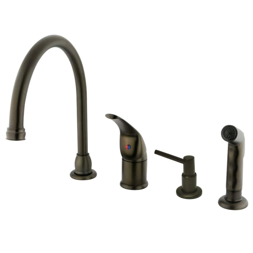 Kingston Brass Chatham Deck Mount Widespread Kitchen Faucet with Sprayer and Soap Dispenser
