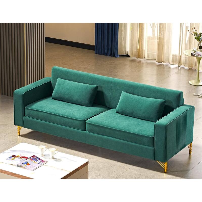 85.8" Green Velvet 3 Seater Sofa for Living Room with Classic Modern Appeal and Easy Maintenance