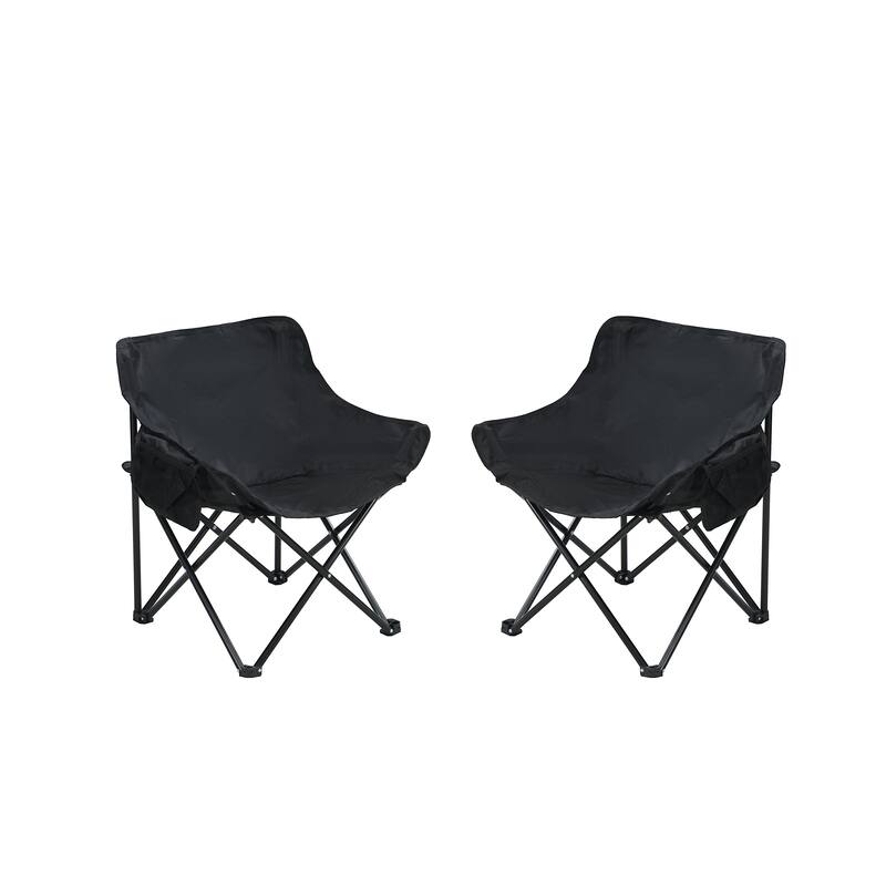 2PCS Folding Portable Outdoor Camping Chairs with Carry Bag Black