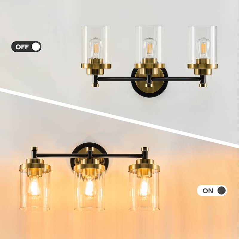 Modern Dimmable Vanity Light with Clear Ribbed Glass Shades E26 Sockets