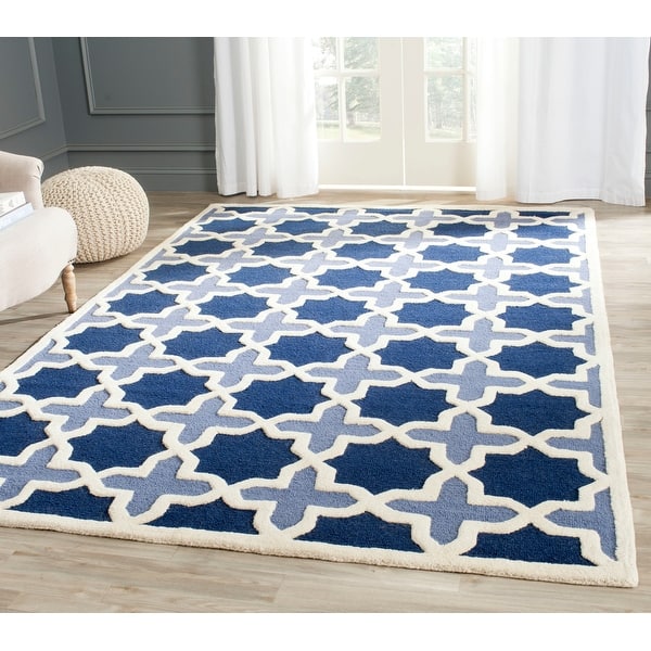 slide 2 of 14, SAFAVIEH Traditional Handmade Cambridge Moroccan Light Blue Wool Rug 10' x 14' - Blue/Ivory - Rectangle