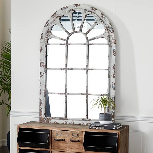 Shop Multi Colored Arched Window Framed Wall Mirror With Distressed Metal And Wood Finish 34 X 52 34 X 2 X 52 Overstock 32085755