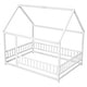preview thumbnail 27 of 37, Full Size Wooden Floor Bed with House Roof Frame, Fence Guardrails for Kids, Bedroom