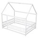 preview thumbnail 7 of 39, Pine Wood Floor Wooden Bed with House Roof Frame, Fence Guardrails for Kids, Boys and Girls
