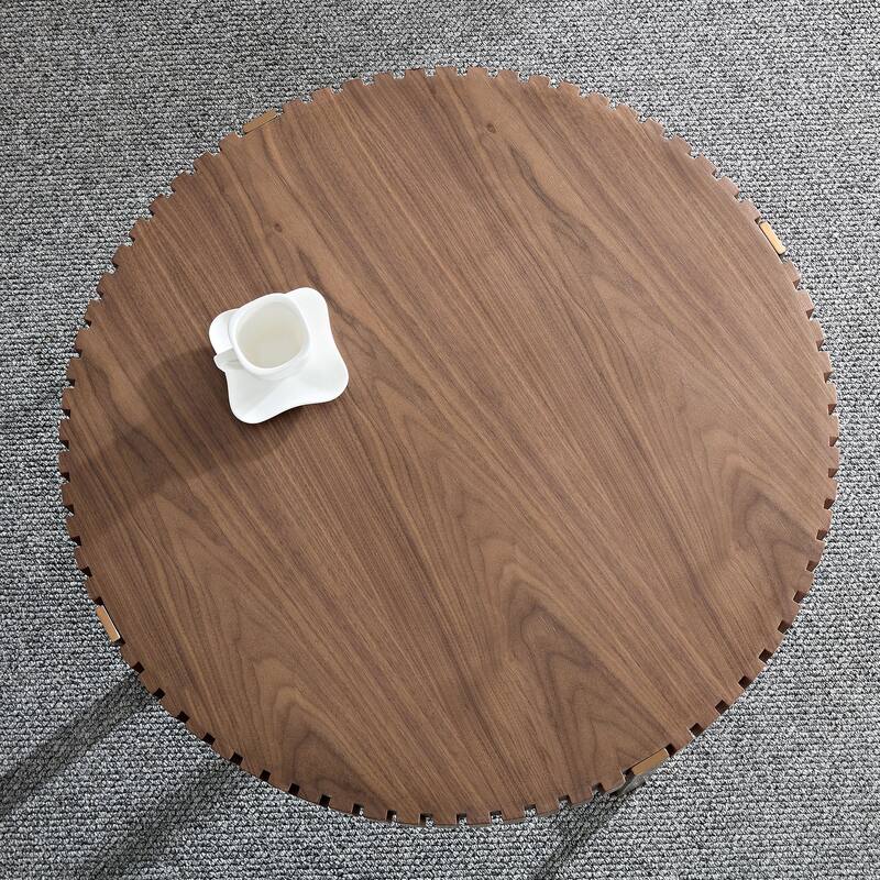 Modern Handcraft Drum Coffee Table 31.5 inch Round Coffee Table for Living Room,Small Coffee Table with Sturdy Pedestal