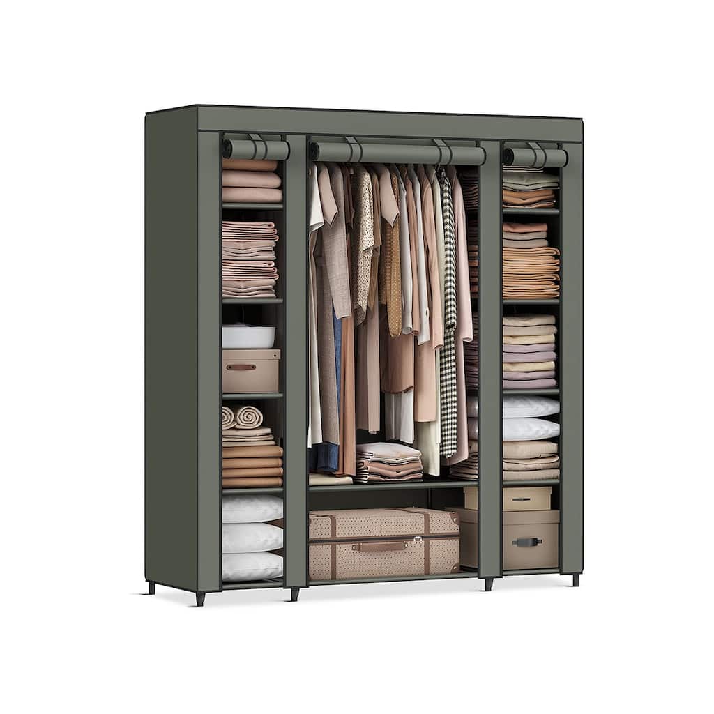 59" Freestanding Clothes Storage Wardrobe with Shelves and Rod Non-Woven Fabric Closet Organizer - 59" x 17.7" x 69"