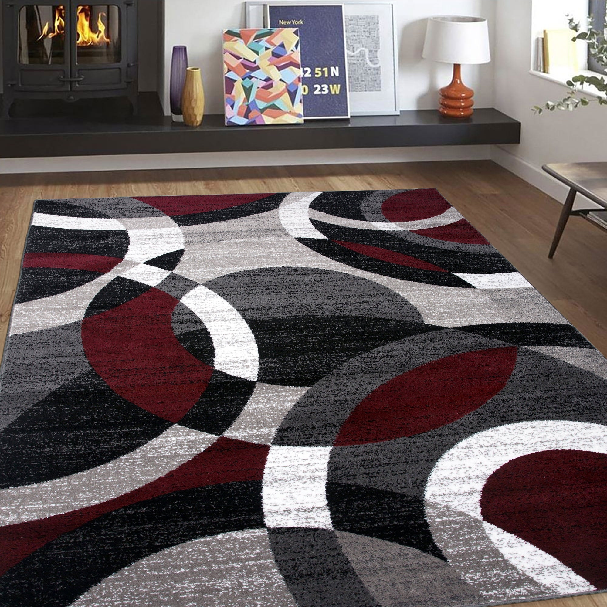 Modern Multi Coloured Rug Hand Carved Pattern Modern Geometric Carpet Lounge Mat