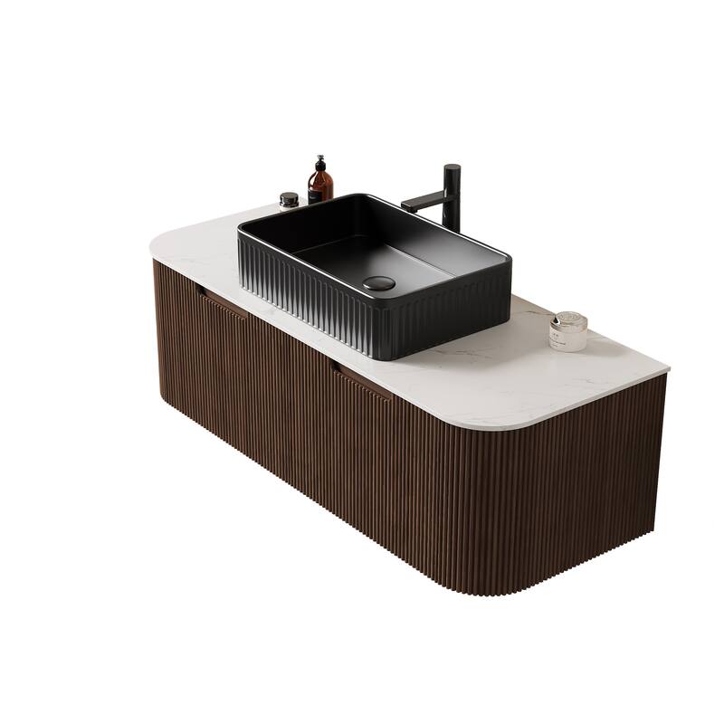 48" Bathroom Vanity with Sink, Wall-Mounted Bathroom Storage Cabinet with 2 Drawers, Rectangular Ceramic Basin, No Faucet