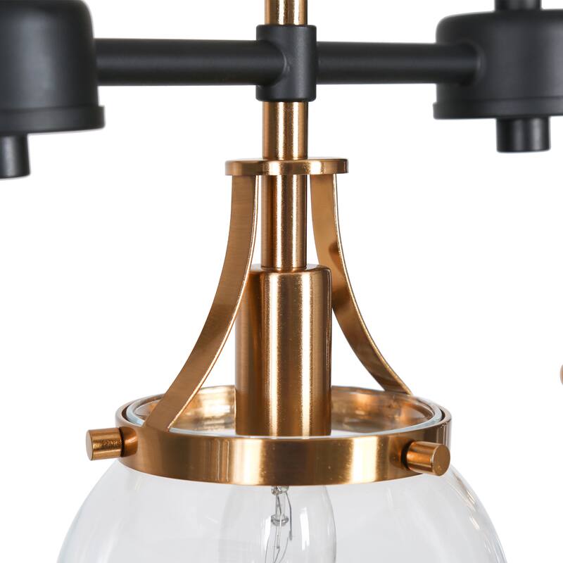Beta Modern 5-Light Linear Glass Chandelier Black Gold Kitchen Island Light for Dining Room - 36'' L x 4.9'' W x 20.2'' H