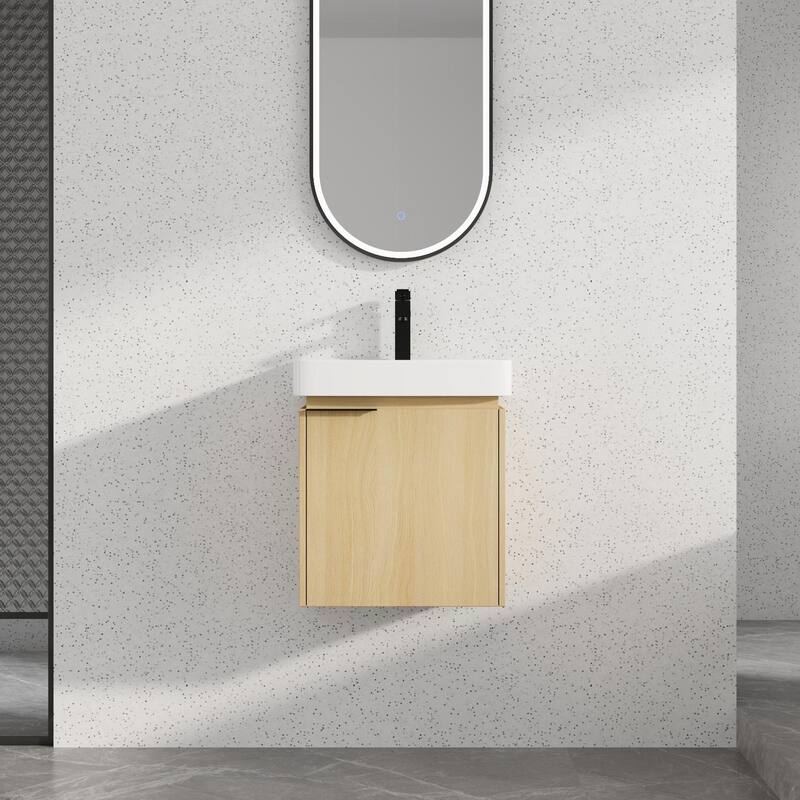 Bathroom Vanity With Sink In 16/20/24/30/36 Inch, Floating Bathroom Vanity With Soft Close Door - 20''W - Beige-Ceramic Sink