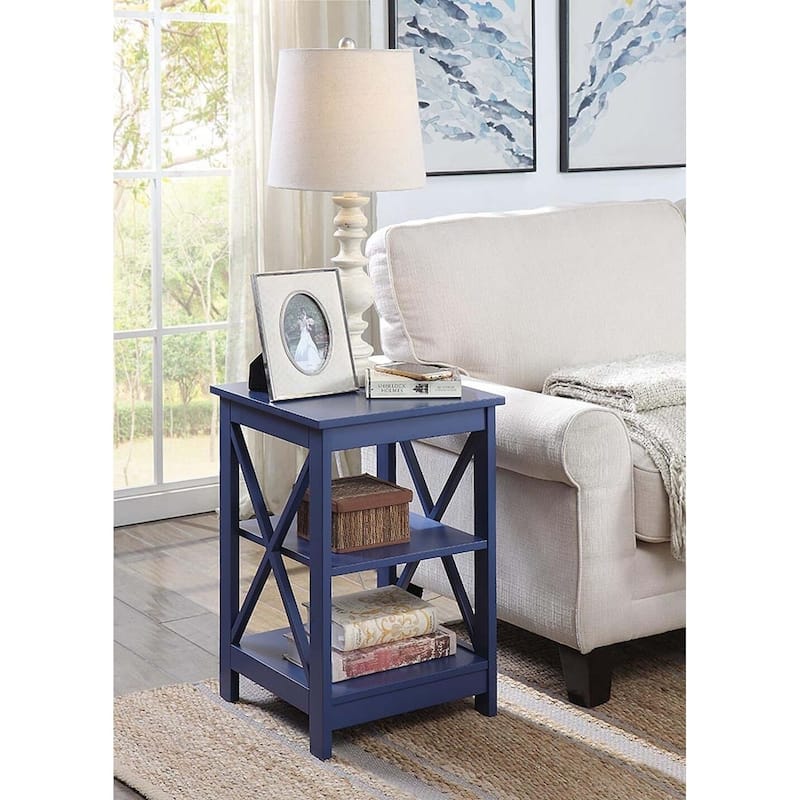 Copper Grove Cranesbill X-Base 3-Tier End Table with Shelves - Cobalt Blue