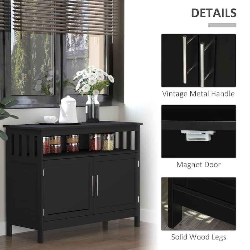 Sideboard Buffet Cabinet, Modern Kitchen Cabinet, Coffee Bar Cabinet with 2-Level Shelf and Open Compartment, Black - Black