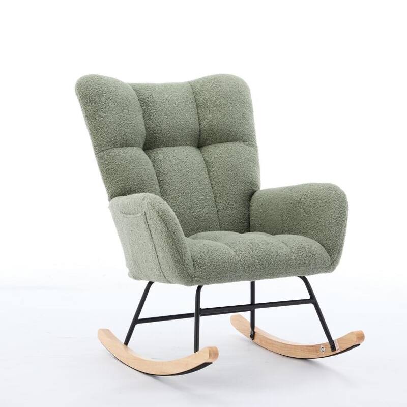 Modern Upholstered Glider Rocking Chair with Solid Wood Legs