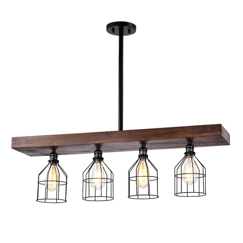 Malli Farmhouse Kitchen Island Chandelier Wood Grain Finish Metal Matte Black Lighting - Matte Black and Wood Grain