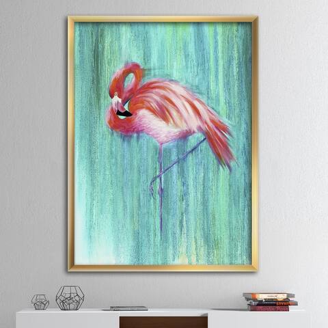 Designart 'Pink Flamingo In Blue' Cottage Framed Art Print
