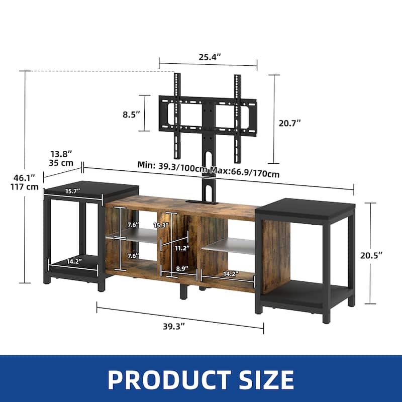 Moasis Modern Extendable LED TV Stand with Adjustable Mount and Glass Shelves