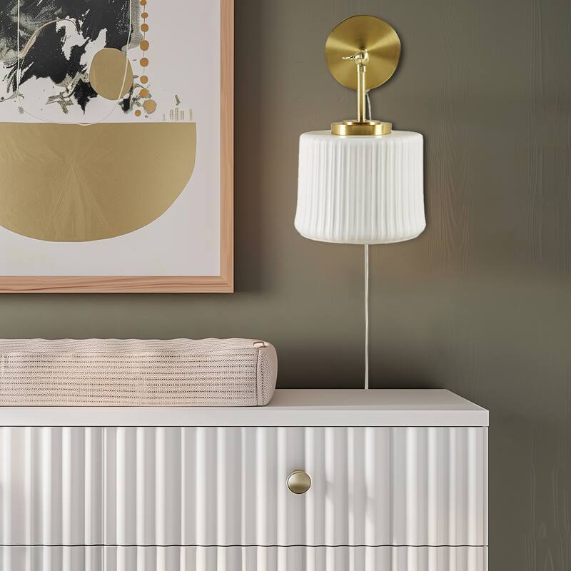 INK+IVY Luminex White Ceramic Wall Sconce with Adjustable Swing Arm - 7.5"W x 9.5"D x 12.5"H