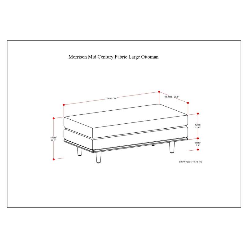 Morrison Large Rectangular Ottoman in Charcoal Grey Woven-Blend Fabric