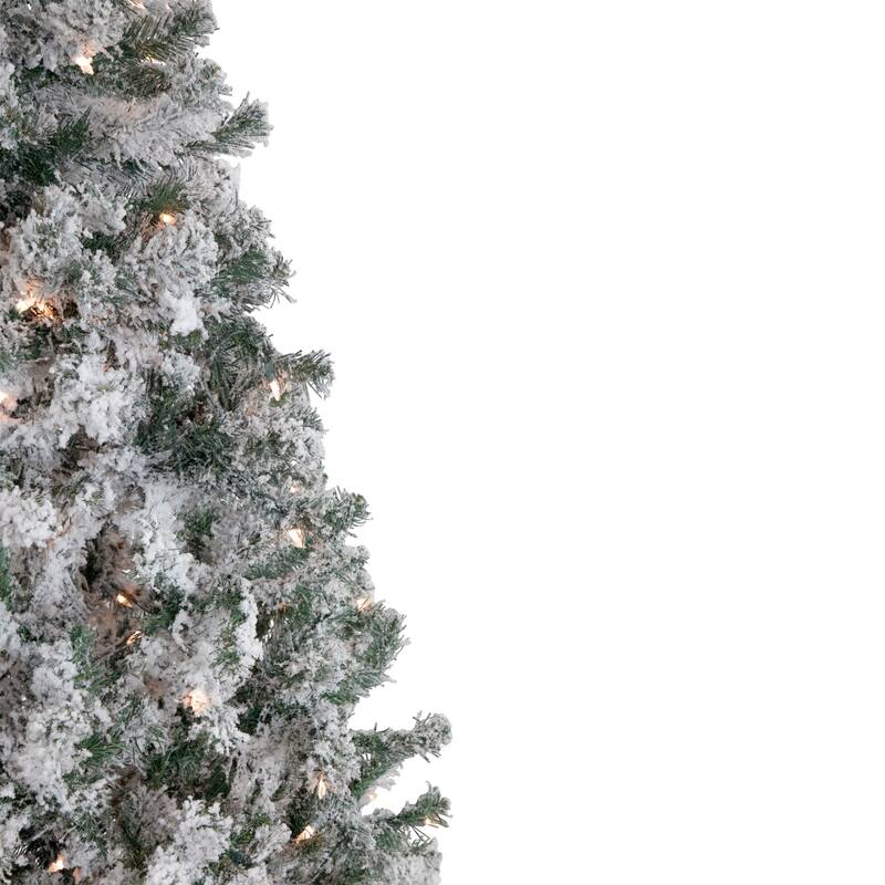 6' Pre-Lit Slim Flocked Pine Artificial Christmas Tree, Clear Lights - 6 Foot