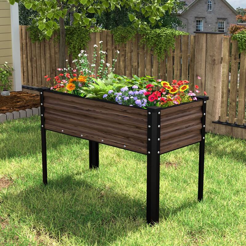 VEIKOUS 7.5 Cu.ft Galvanized Steel Raised Garden Bed, Large Outdoor Planter Box with Drainage Holes - Rustic Brown