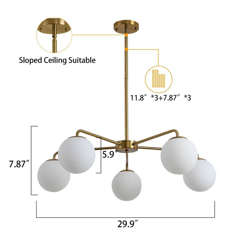 6 Lights Globe Mid Century Chandelier Sputnik Modern Pendant Lighting