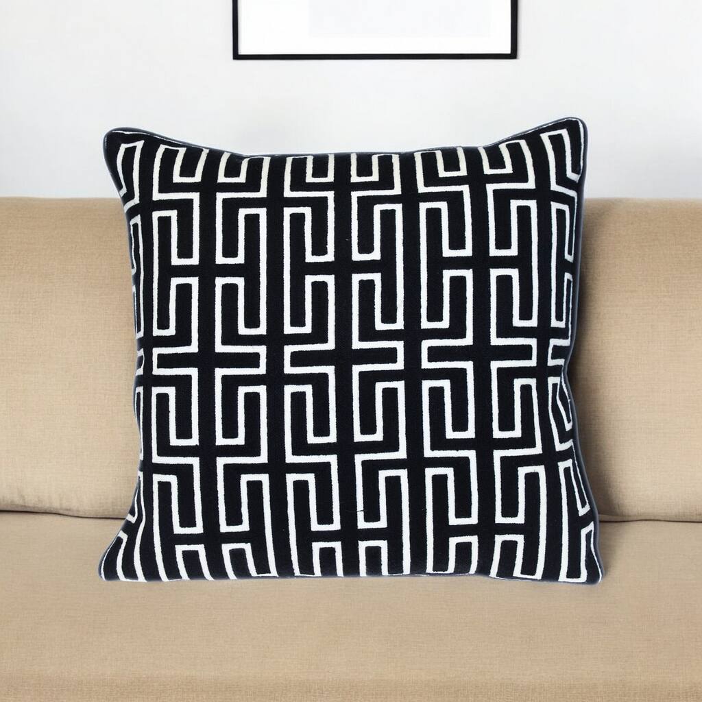20" X 20" Black Geometric Cotton Zippered Pillow