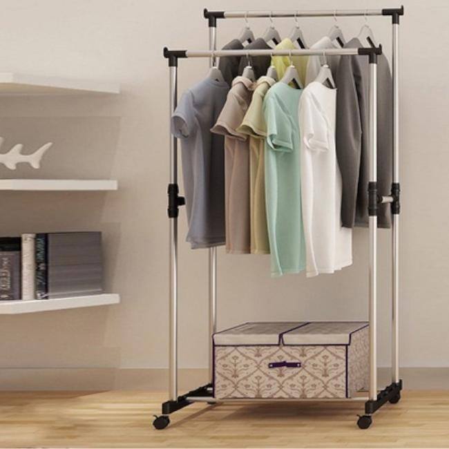 32'' Vertically & Horizontally-stretching Stand Clothes Rack(Single/Double-bar)