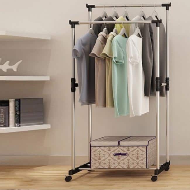 32'' Vertically & Horizontally-stretching Stand Clothes Rack(Single/Double-bar)