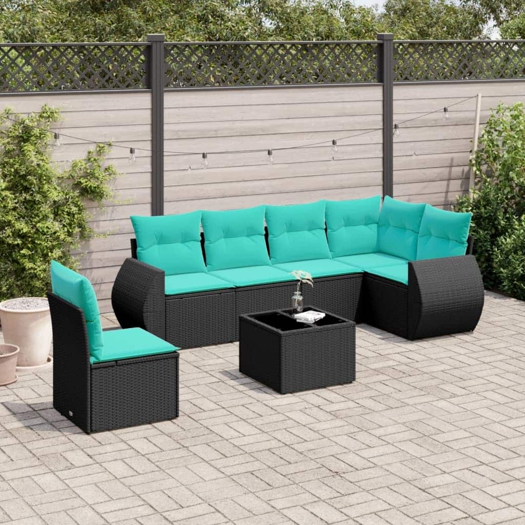 vidaXL Patio Sofa Set with Cushions Outdoor Conversation Furniture Poly Rattan - 24.4 x 24.4 x 27.2