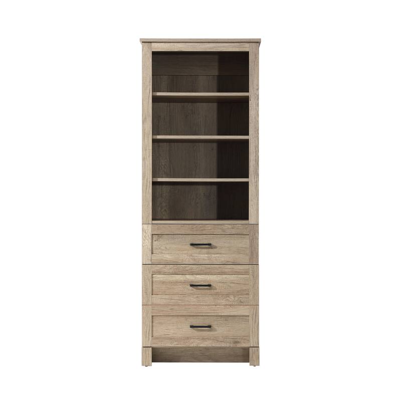 Fresco 16-28 Inch Bath Storage Glass Cabinet - Natural Oak - 24"