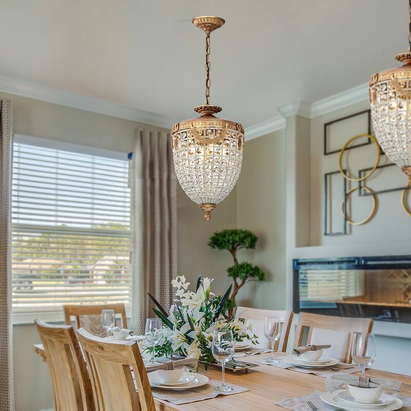 Antiqued 4-Light Glam Chandelier with Crystal Beaded for Living Room