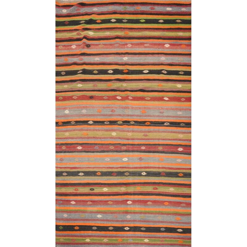 Hand Woven Oriental 100% Wool Carpet Southwestern Tribal Multi-Colored Kilim Area Rug - 11' 5'' X 6' 2''